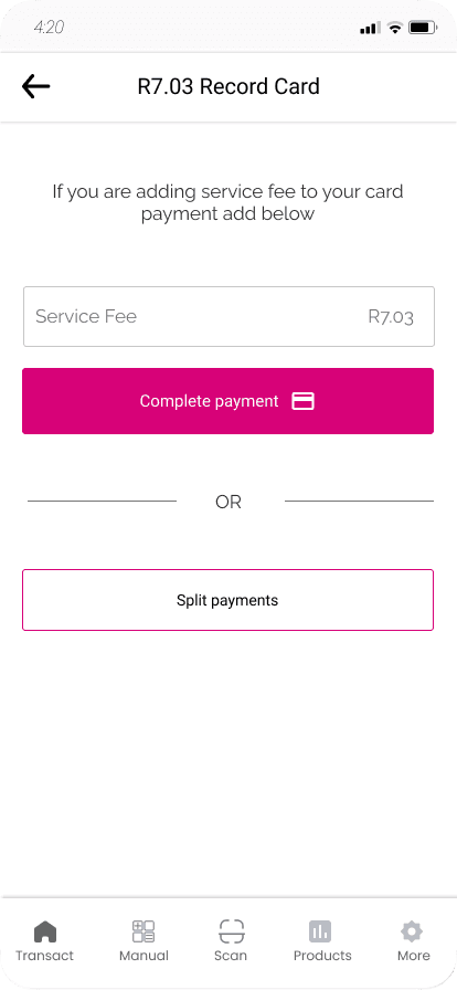 Adding a service fee to a card payment